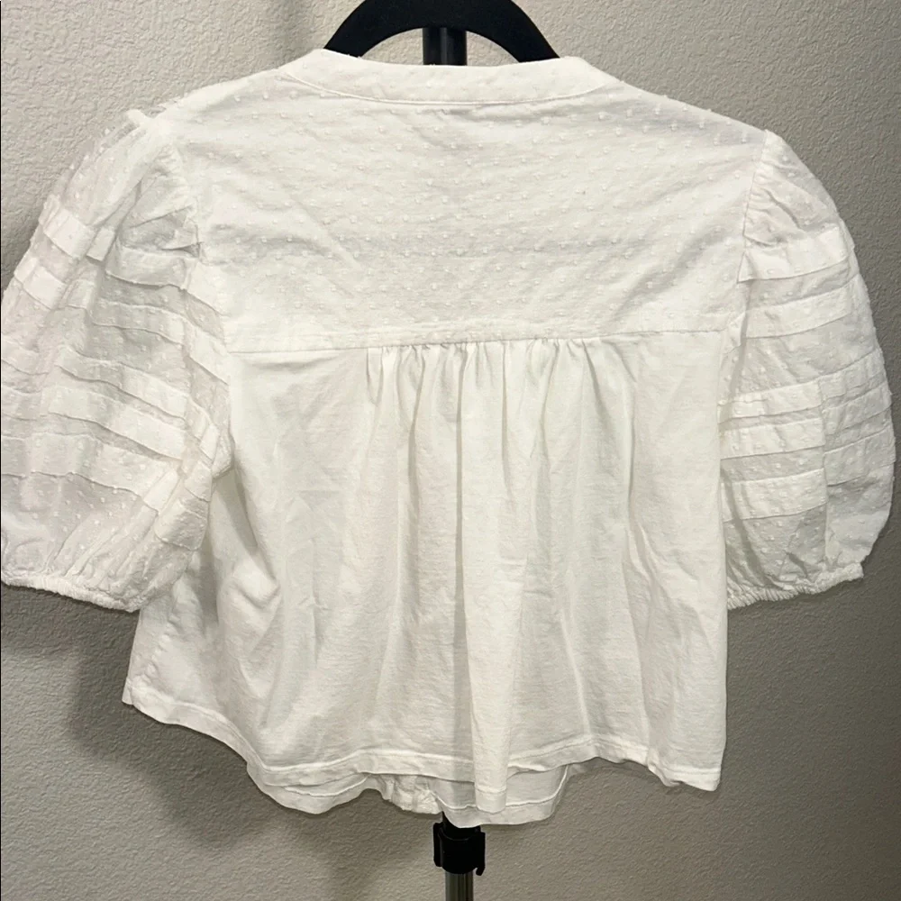 Anthropologie  puff-sleeve swing dot White Textured Blouse
